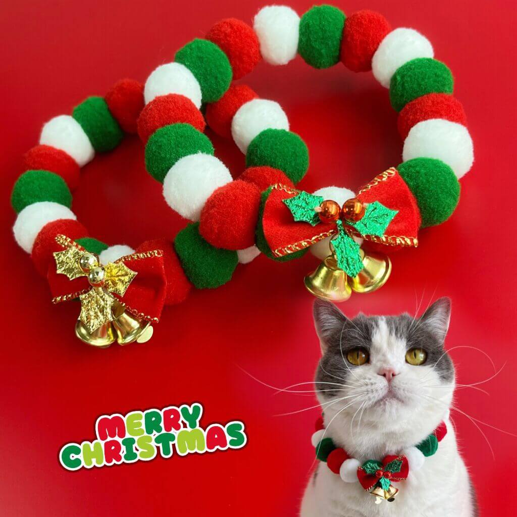Christmas Dog Cat Plush Ball Necklace Pet Neck Accessories