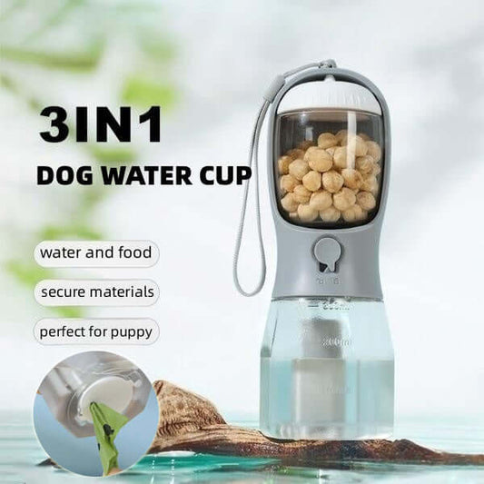 Portable Dog Water Cup 3-in-1 Drinking Food & Waste Bag