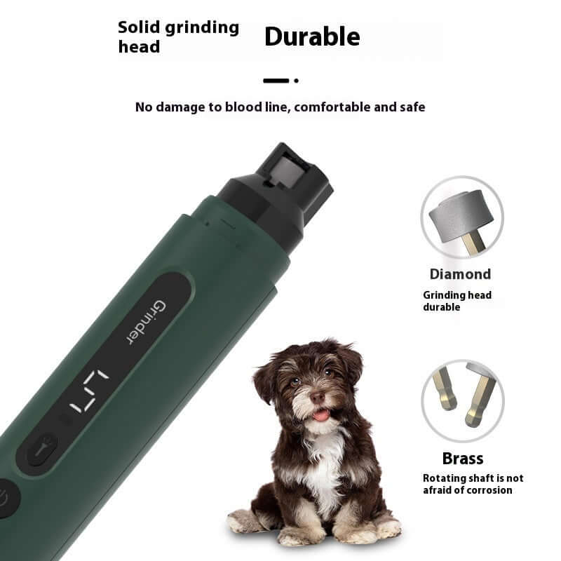 Electric dog nail grinder with solid grinding head, safe for pets, featuring durable diamond and brass components.