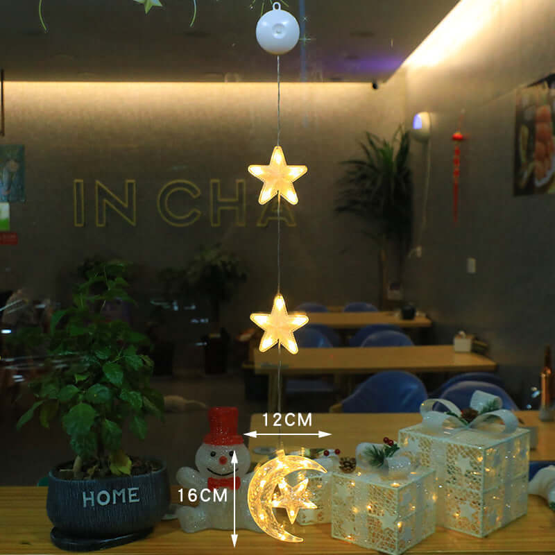 Christmas 3pcs LED Light Star Tree Hanging Sucker Lamp Wind