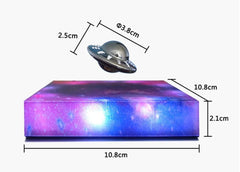 Levitating UFO Color Galaxy Lamp with dimensions, featuring a UFO hovering above a colorful galaxy base.