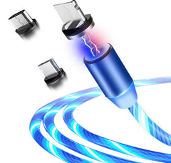 Magnetic data line cable for iPhone and Android with luminous design and multiple connectors.