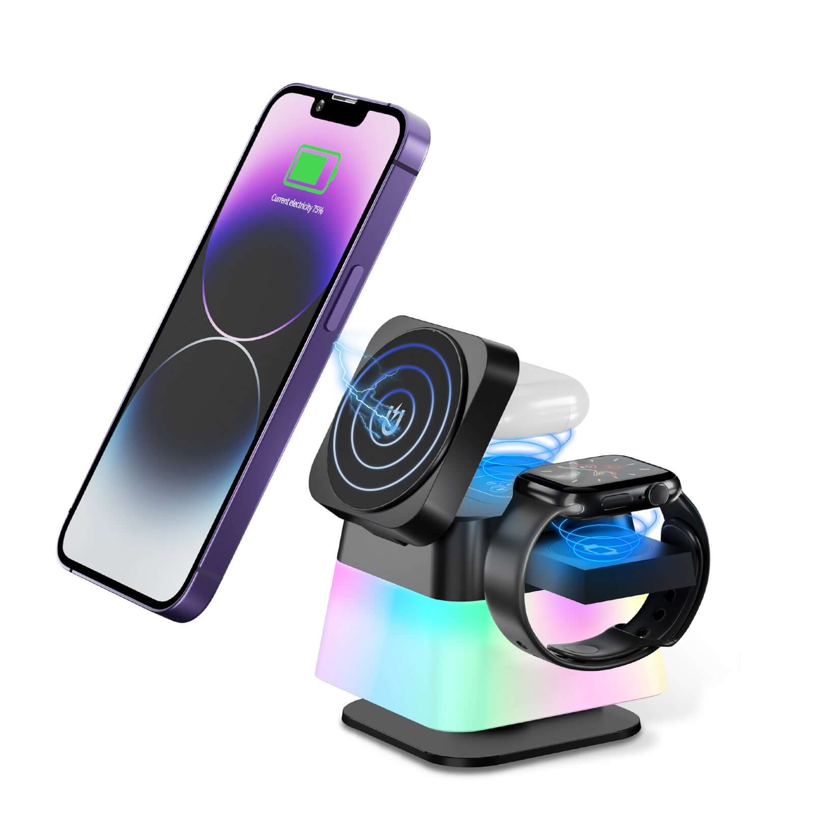 4 in1 Wireless Charger Stand Rotatable Colorful Light
