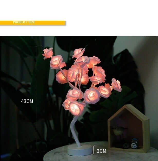  Rose flower lamps in pink and white on a marble table with soft lighting, ideal for elegant home decor.