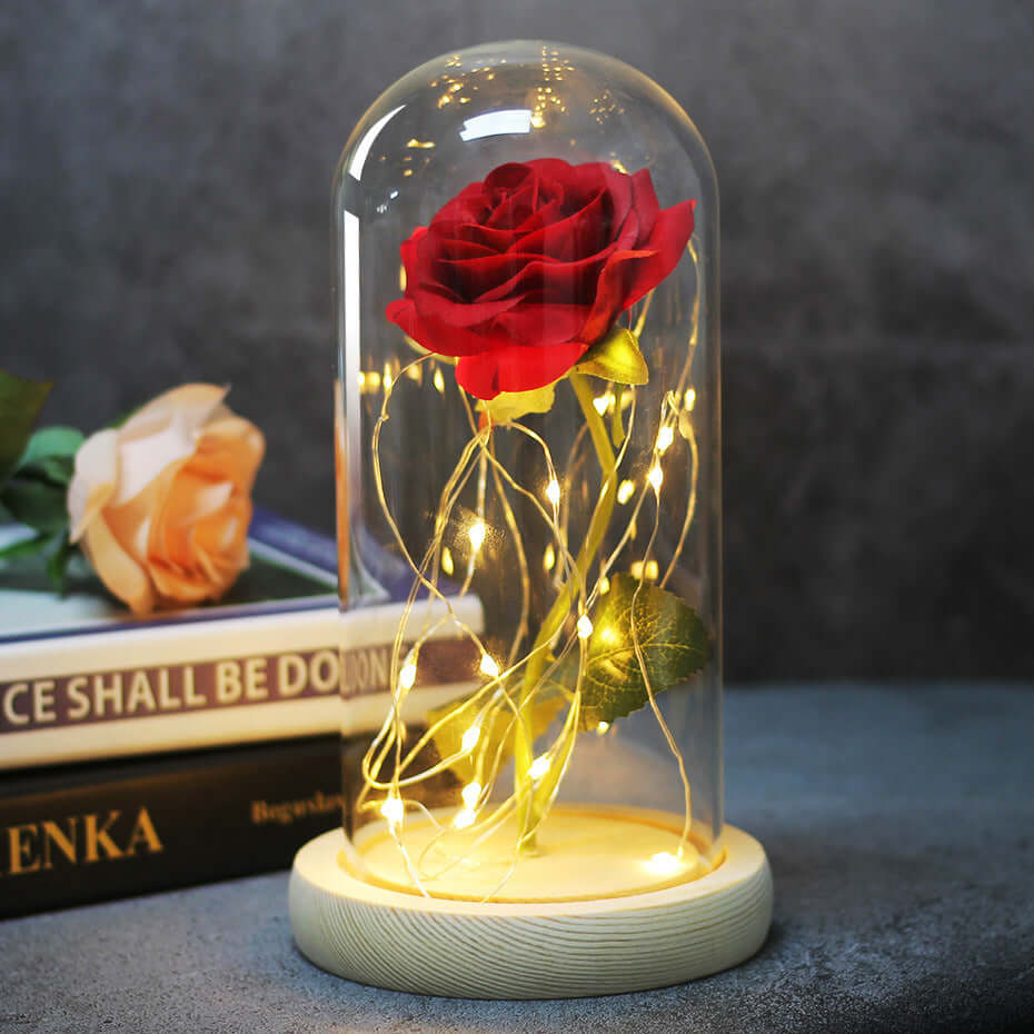  Christmas Decoration Rose Flower in Glass LED Light