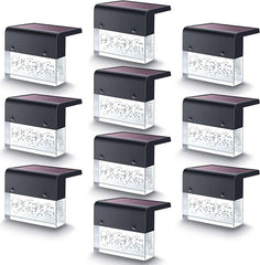 Pack of 10 waterproof RGB LED solar light step fence lights with a crystal-like design for garden decoration.