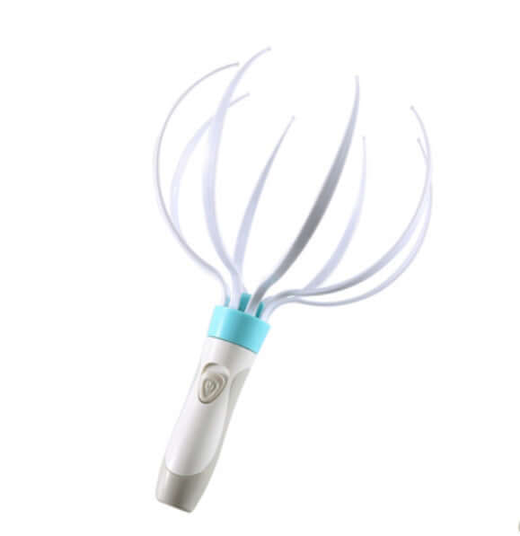 Electric scalp massager with eight flexible claws for hair growth and relaxation.