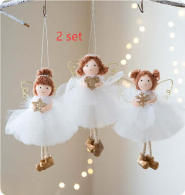 Christmas White Tulle Skirt Golden Wings Angel Girl Pendant