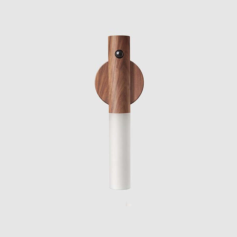 Auto LED USB magnetic wood wireless night light with PIR motion sensor for corridors and cabinets.