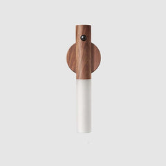 Auto LED wireless night light with magnetic wood design and PIR motion sensor for corridor or cabinet use.