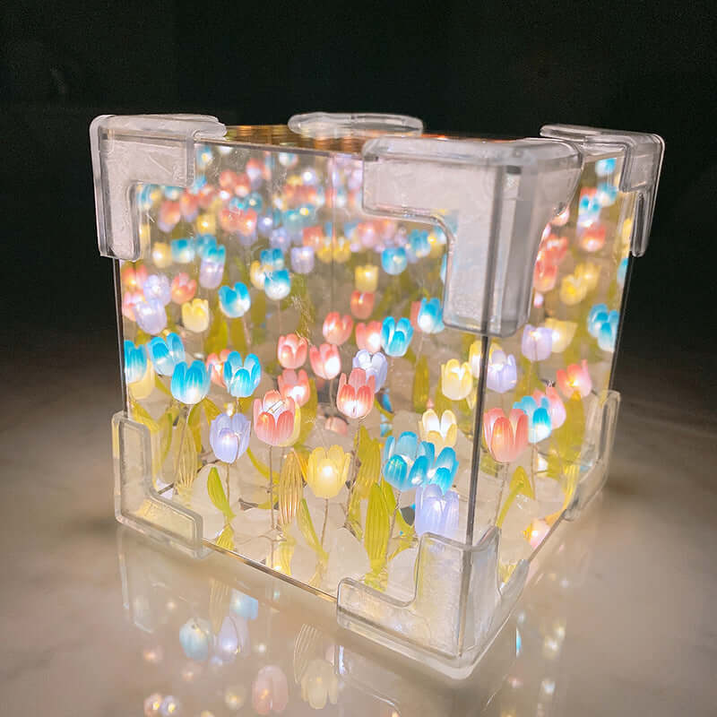 Handmade DIY tulip flower night light with colorful glowing flowers, perfect for home decor and romantic gifts.