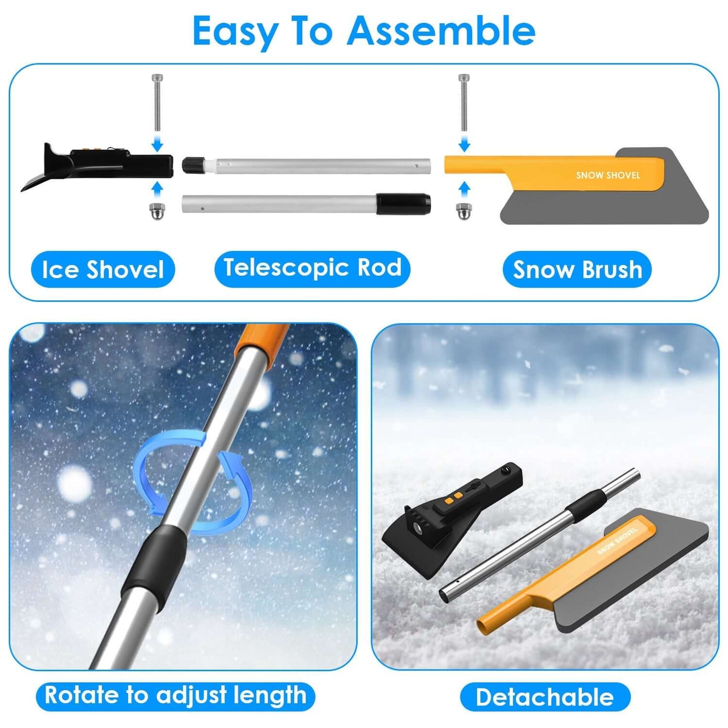 Car Snow Removal Shovel with Light 3 in 1 Tool  