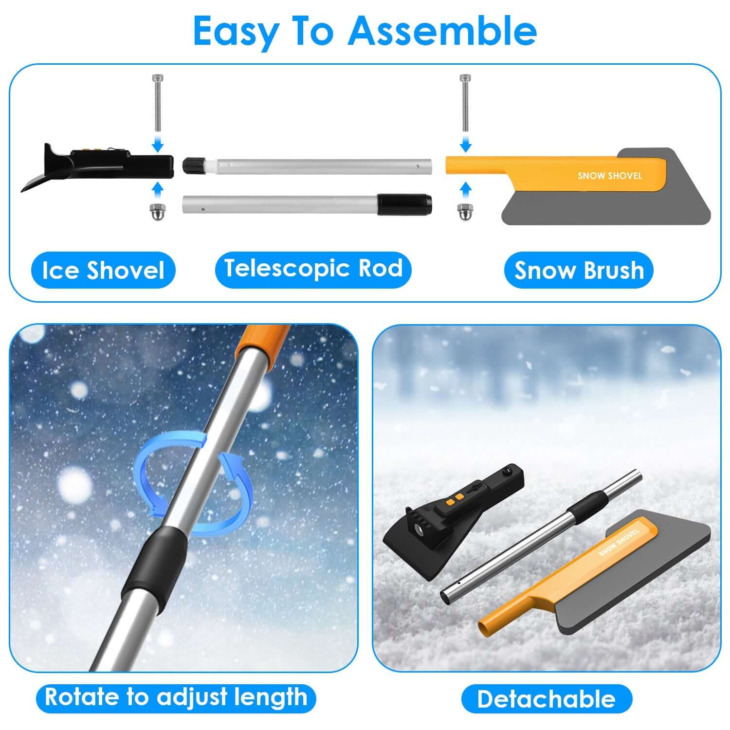 Car Snow Removal Shovel with Light 3 in 1 Tool  