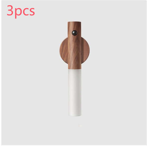 Auto LED USB magnetic wall light with wood design, featuring a PIR motion sensor for easy installation and use.