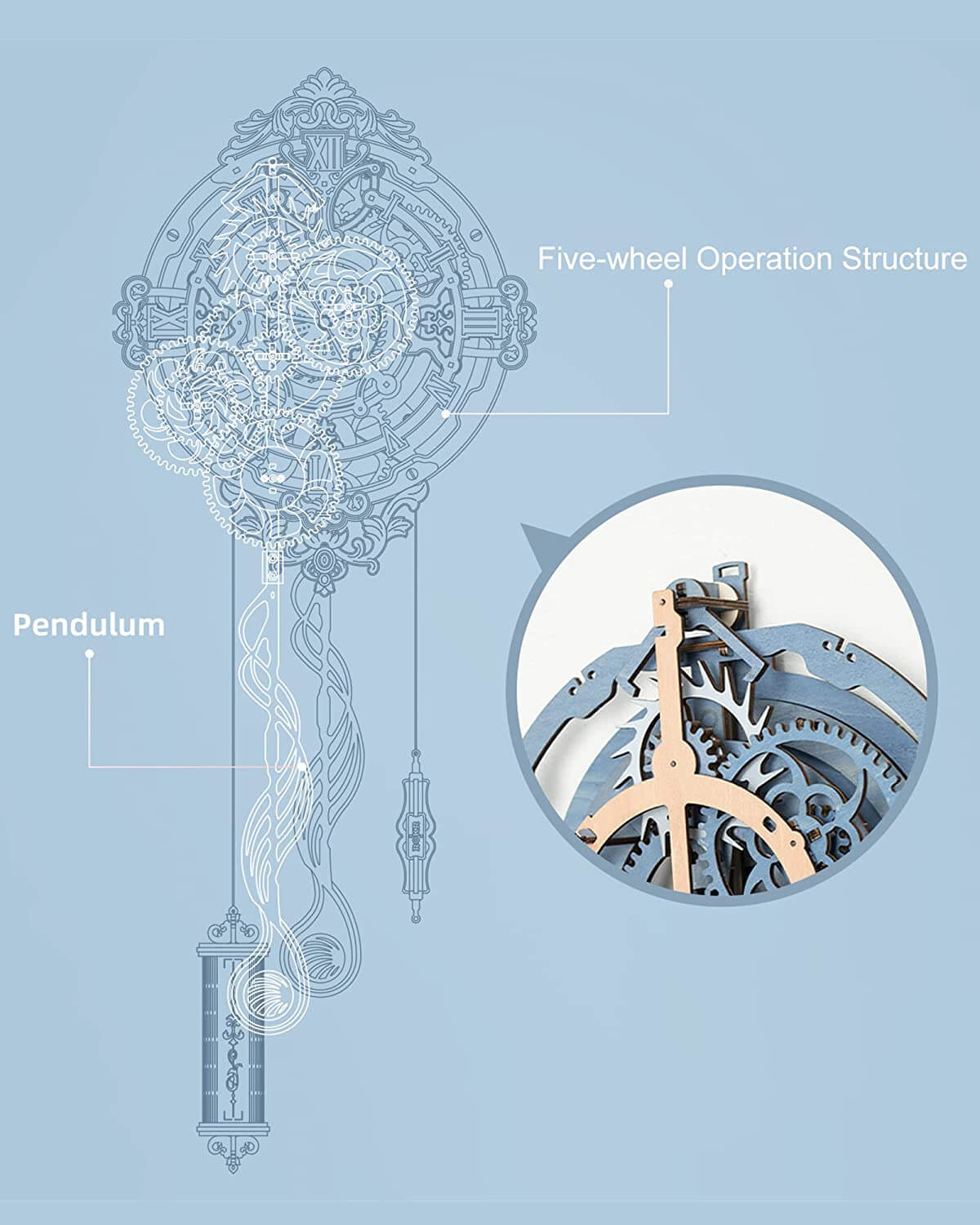 Robotime ROKR 3D Wooden Puzzle Wall Clock for Kids