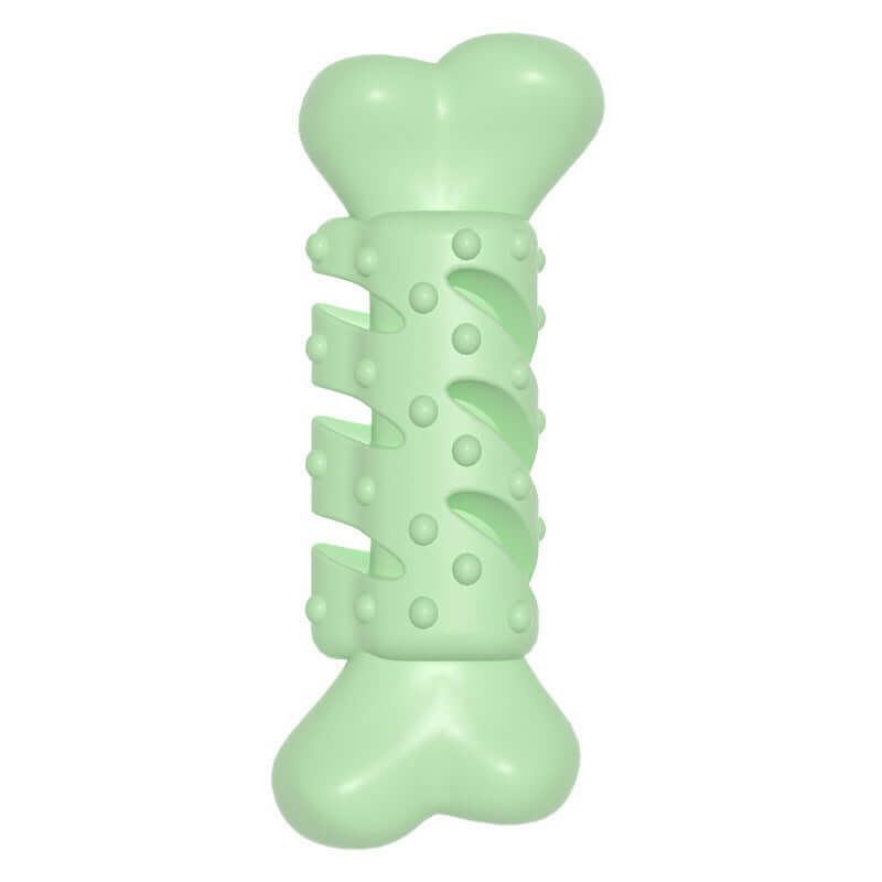 Mint green dog bone chewing toy for teething, made of TPR material, ideal for playful puppies.