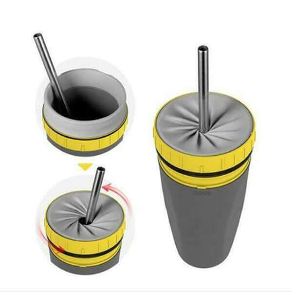 Portable Tumbler Cup  Double Wall Travel Bottle with Straw
