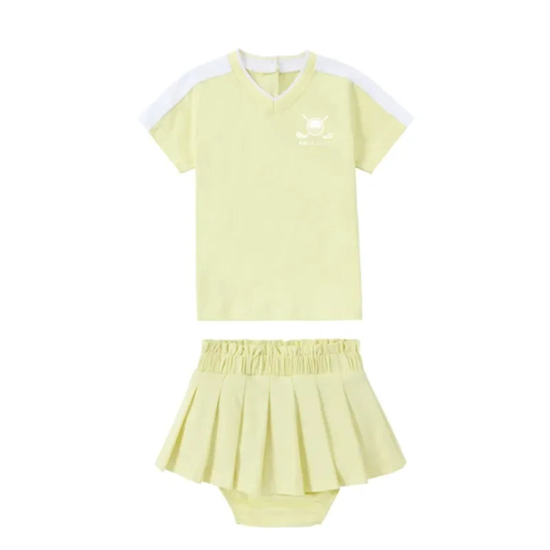 AP 2025 SS golf collection casual pleated clothing boys girls cotton casual sporty family matching clothes child dress shirt set