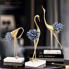 Luxury White Crane Ornament with Crystal and Marble Details