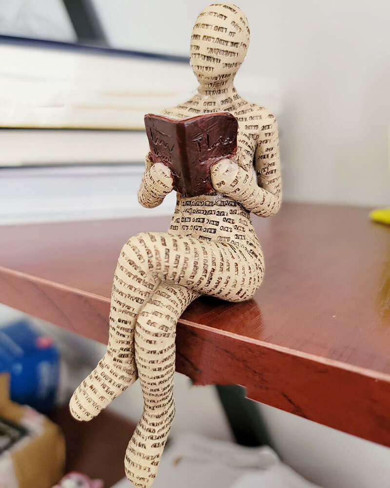 Home Decor Reading Woman Thinker Resin Statue - Elegant 