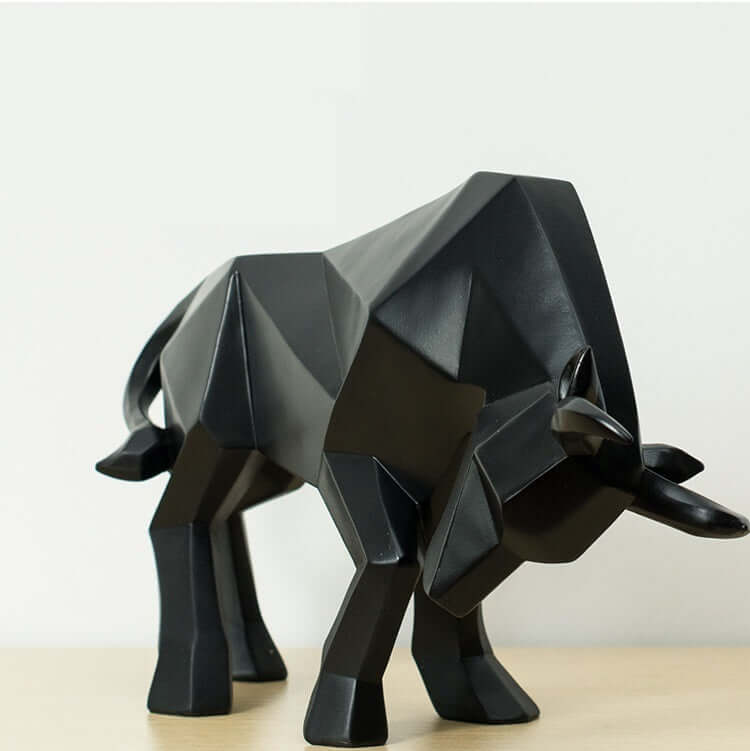 Abstract black geometric bull sculpture, modern home decor, made of environmentally friendly resin.