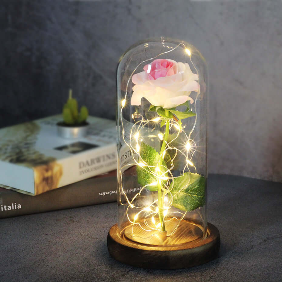  Christmas Decoration Rose Flower in Glass LED Light