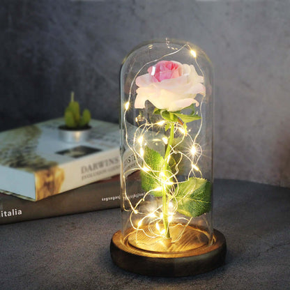  Christmas Decoration Rose Flower in Glass LED Light