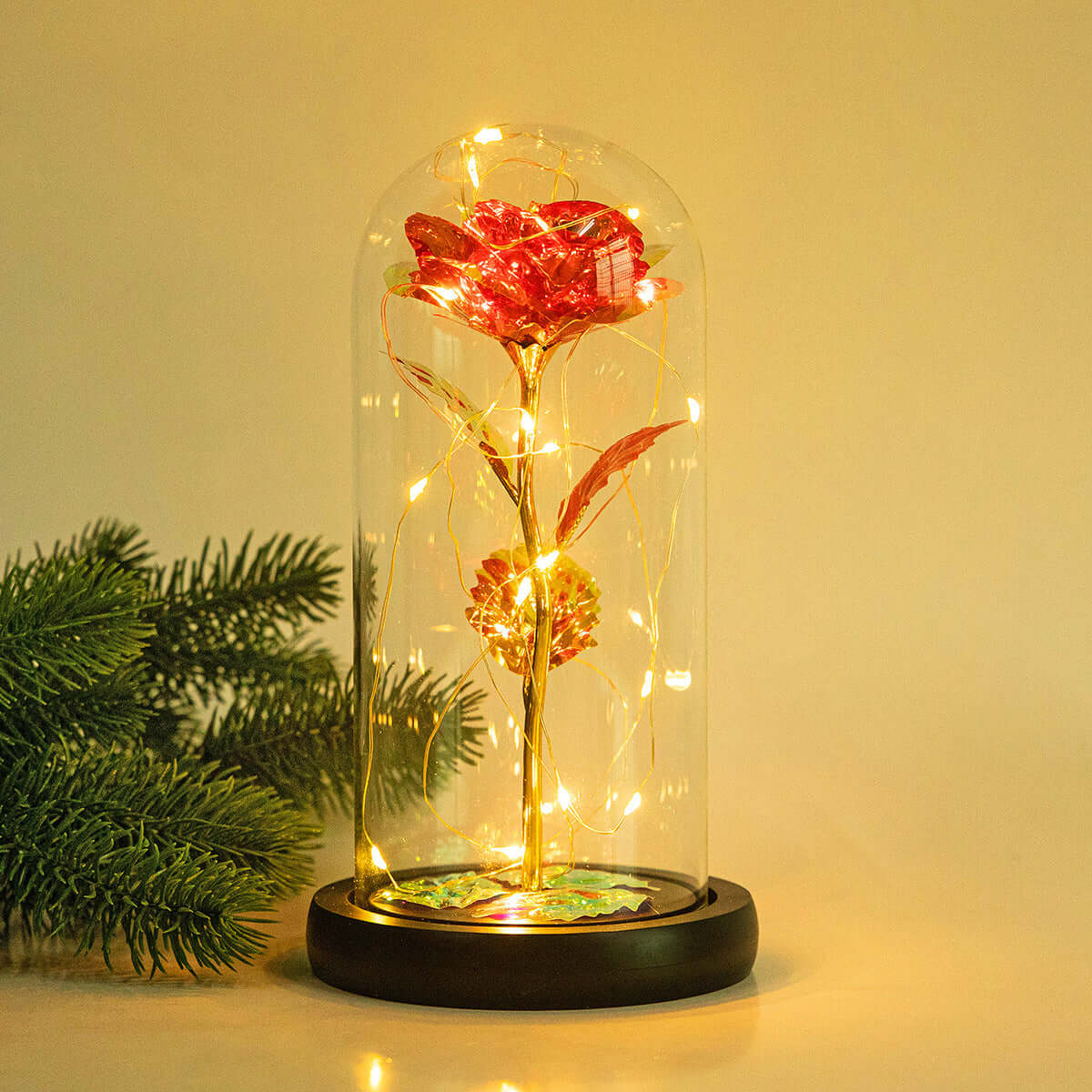  Christmas Decoration Rose Flower in Glass LED Light