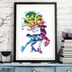 Colorful quilted paper illustration of a deer, ideal for home decoration and gifts.