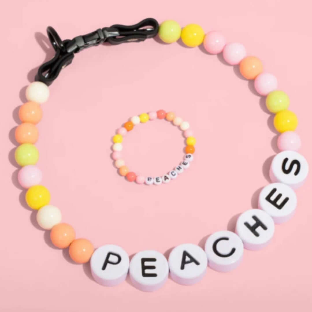 Pet Beaded Name Collar With Bracelet Set Custom Dog Collar 