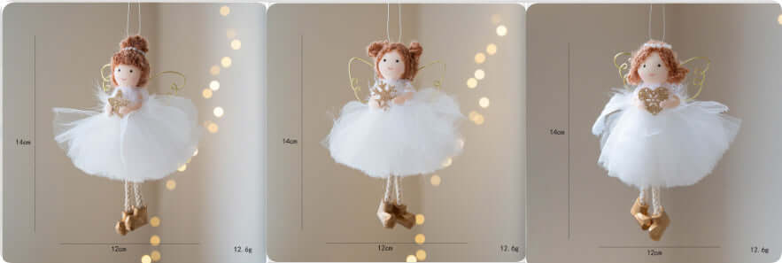 Christmas White Tulle Skirt Golden Wings Angel Girl Pendant