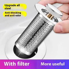 All-steel wash basin filter drainer with anti-blocking, anti-odor features for improved functionality.