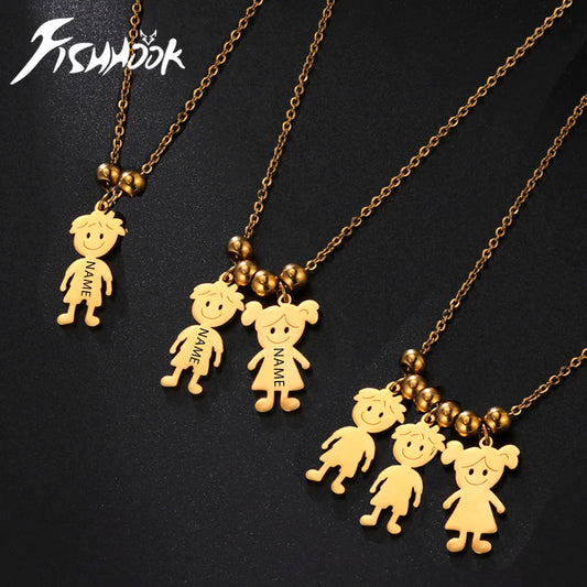 Personalized Boy Girl Necklace Custom Chain Engrave Name Mother Kid Family Gift For Women Man Stainless Steel Pendant Jewelry