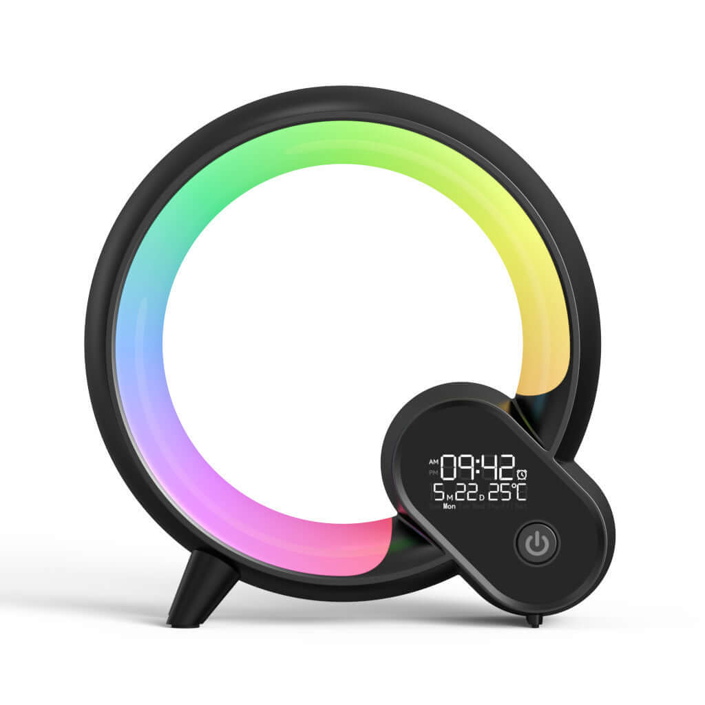 Creative Q Light Alarm Clock with LED wake-up light and vibrant RGB colors.