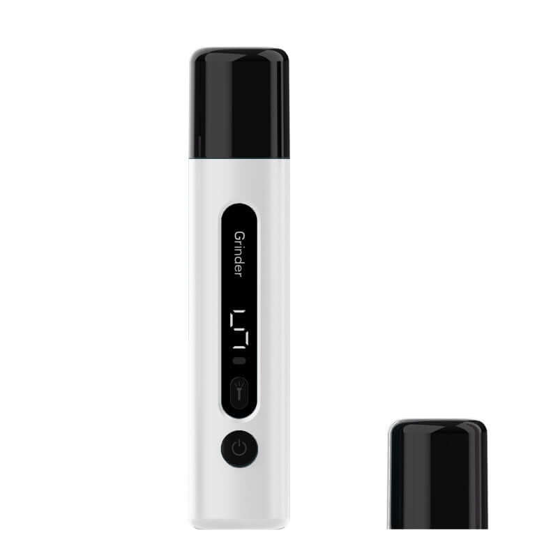 Electric dog nail grinder with LED display, 5-speed settings, and sleek black and white design for pet claw care.