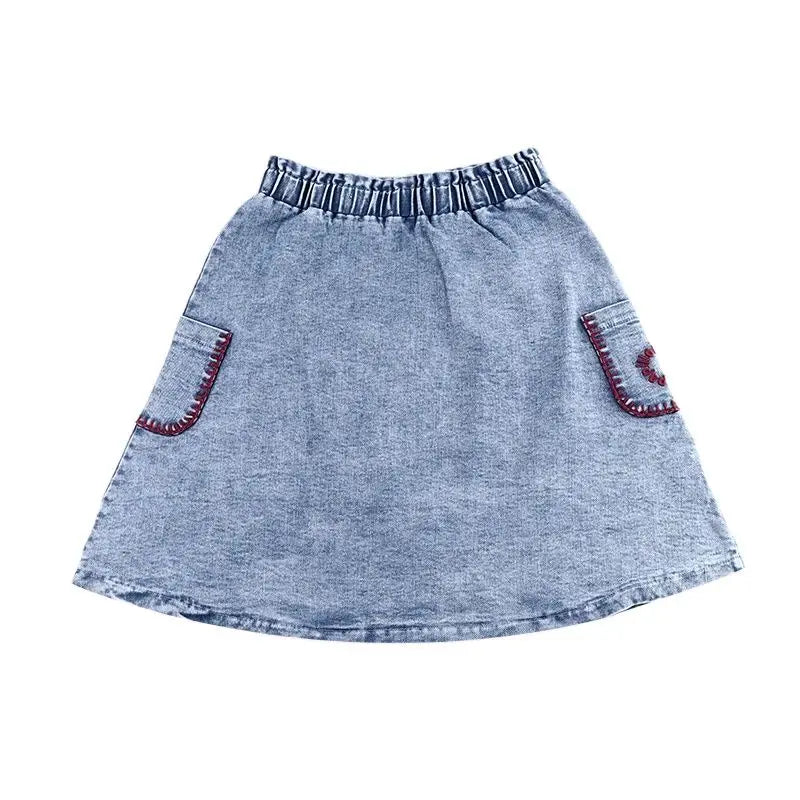Summer denim collection girls dress set cute baby rompers boys casual shirt girls skirt family clothing set contrast pockets