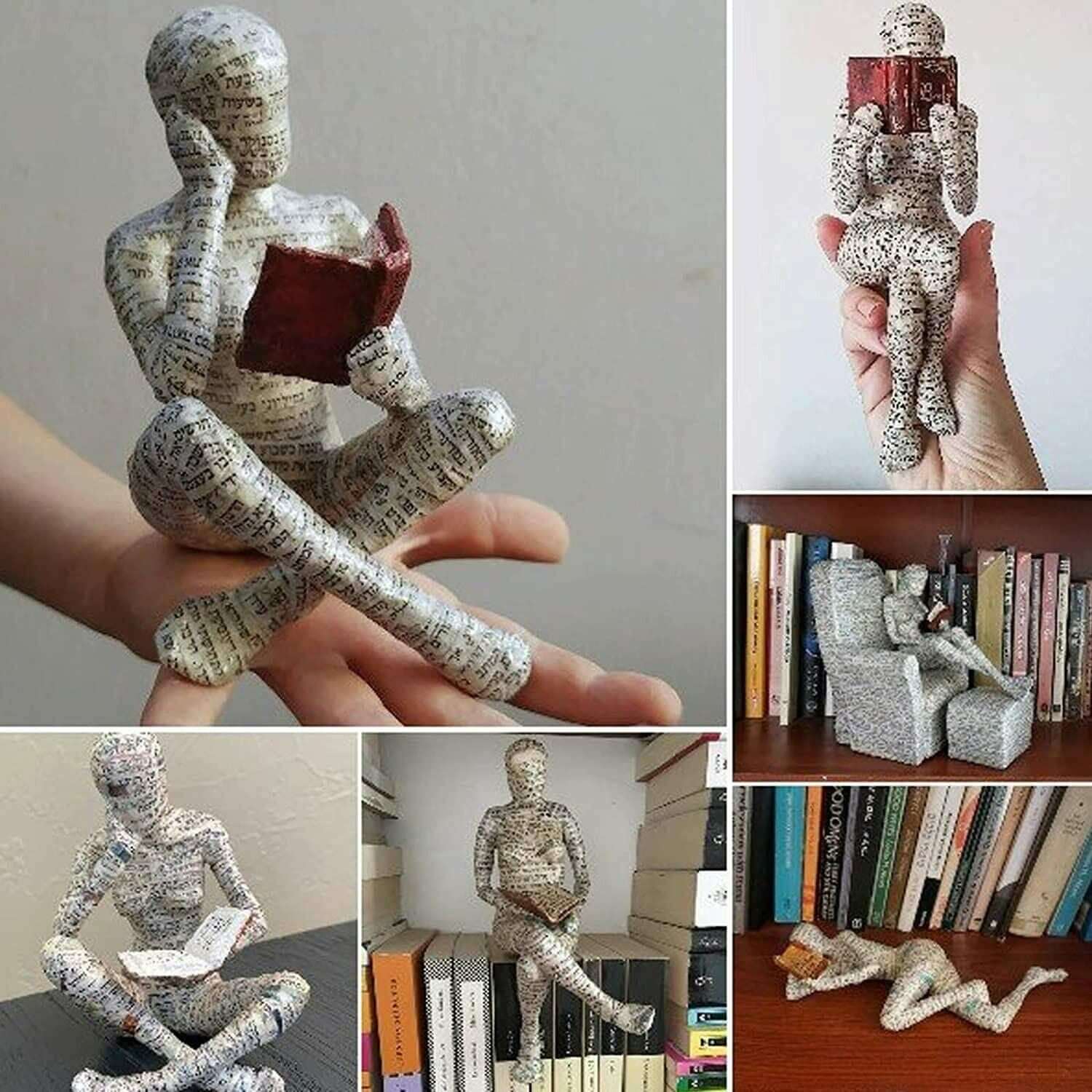 Home Decor Reading Woman Thinker Resin Statue - Elegant 