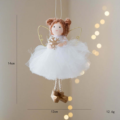 Christmas White Tulle Skirt Golden Wings Angel Girl Pendant