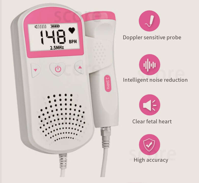 Fetal heartbeat monitor with 2.5MHz probe and LCD display for home use