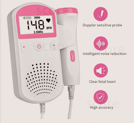 Fetal heartbeat monitor with 2.5MHz probe and LCD display for home use