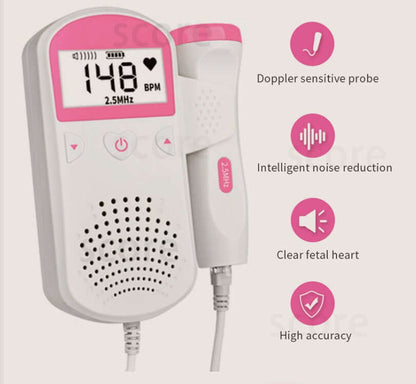 Fetal heartbeat monitor with 2.5MHz probe and LCD display for home use