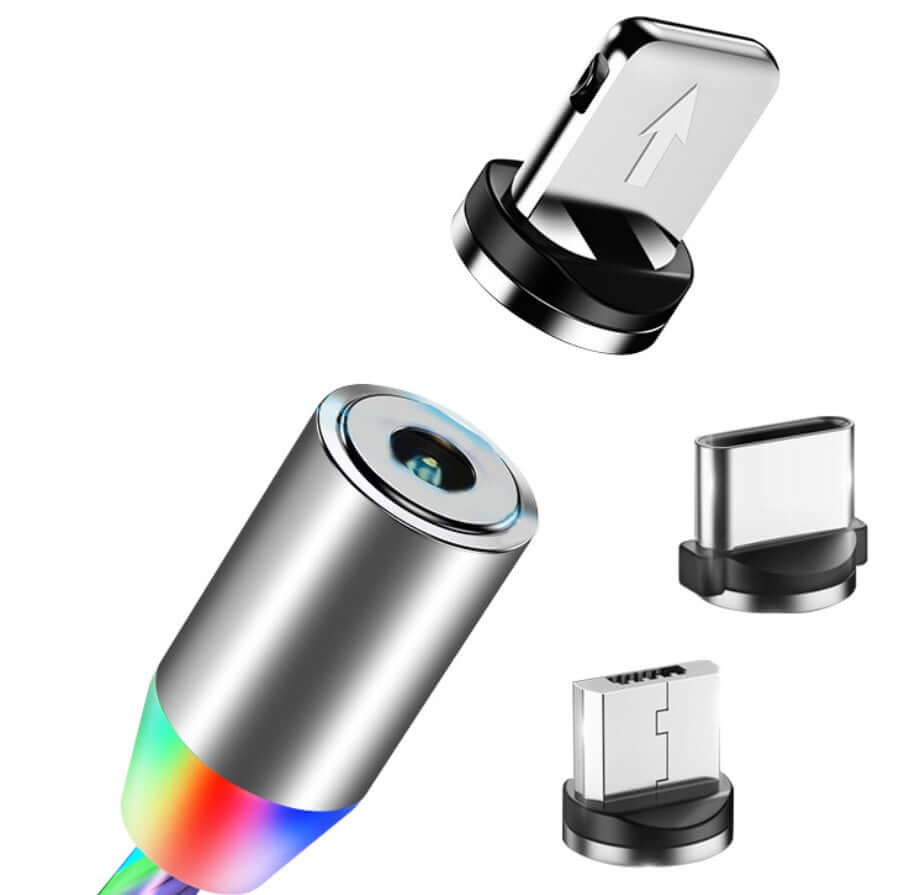 Flowing light magnetic streamer data line cable connectors for iPhone and Android devices.