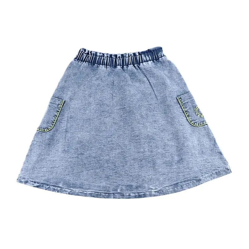 Summer denim collection girls dress set cute baby rompers boys casual shirt girls skirt family clothing set contrast pockets