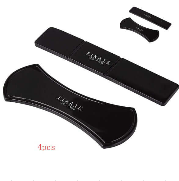 Multifunctional gel pads in black, 4-piece set for phone mounts and wall adhesion, compatible with various surfaces.