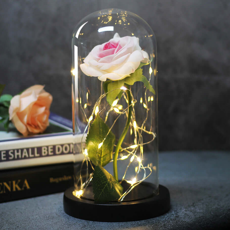 Christmas Decoration Rose Flower in Glass LED Light