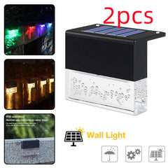 Waterproof RGB LED solar fence light in crystal design, ideal for garden decoration. Includes solar panels for energy efficiency.