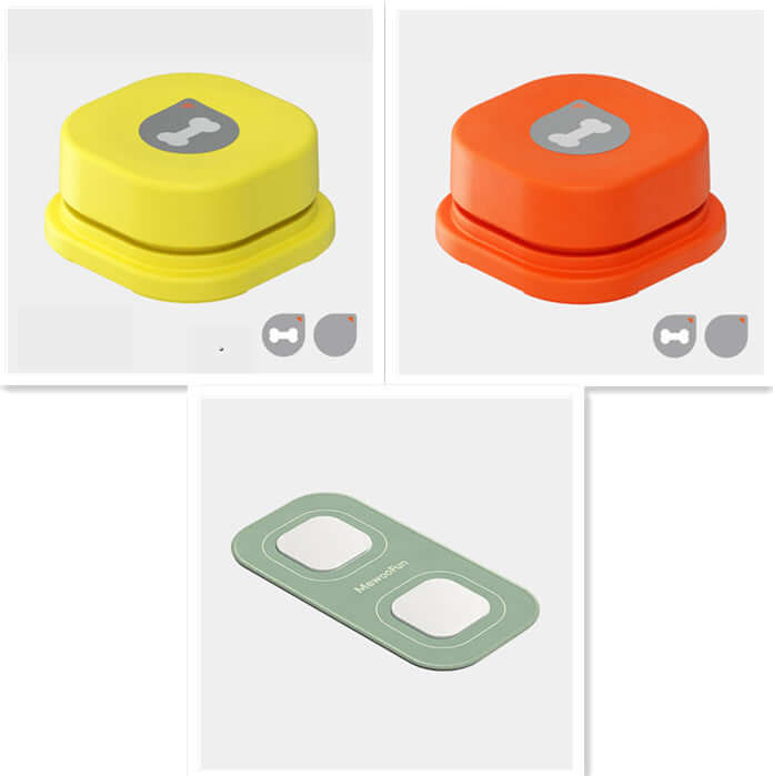 Set of colorful pet communication buttons in yellow and orange, durable ABS plastic with bone icon for easy operation.