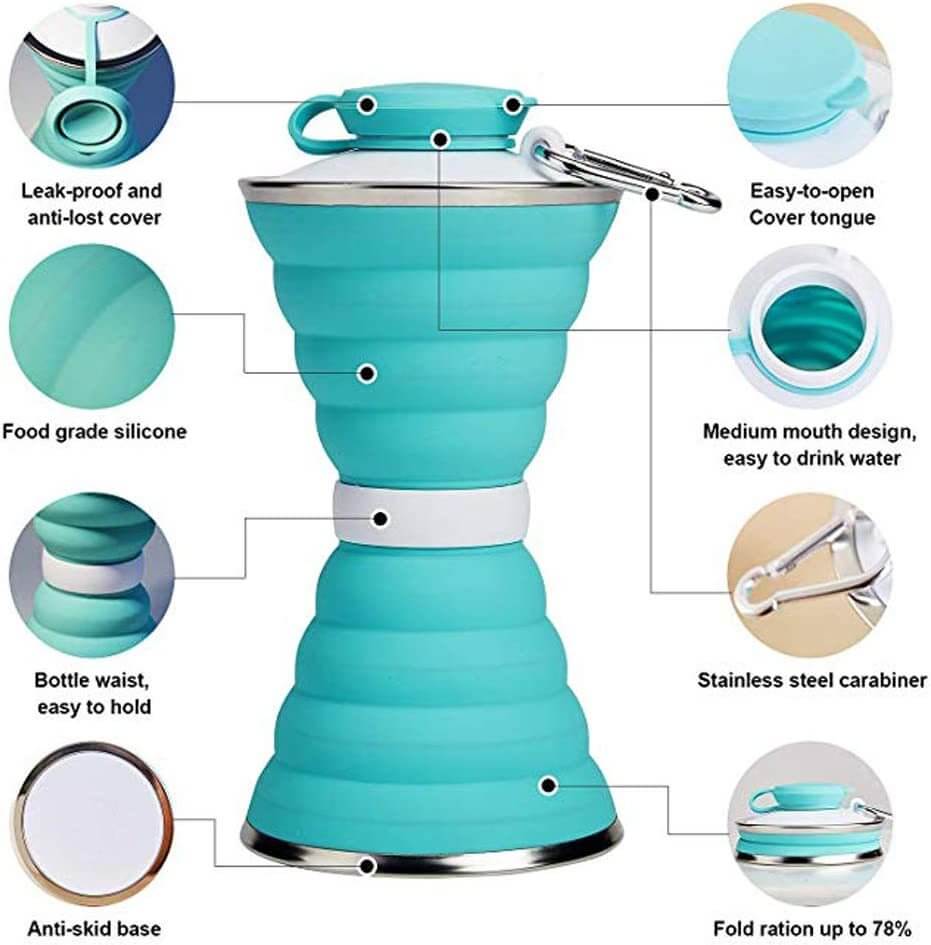 500ML Foldable Silicone Water Bottle for Travel & Sports