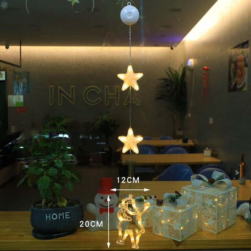 Christmas 3pcs LED Light Star Tree Hanging Sucker Lamp Wind