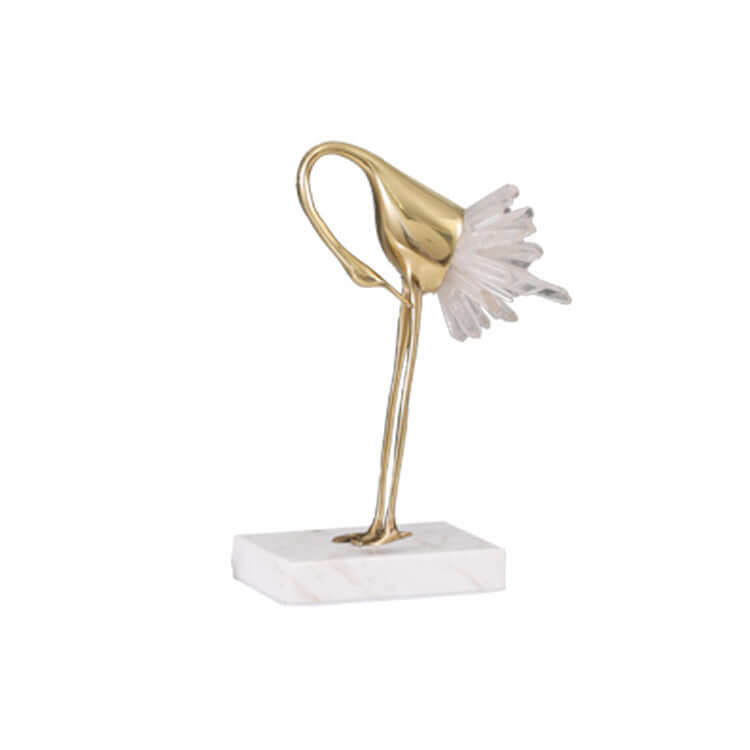 Luxury White Crane Ornament with Crystal and Marble Details